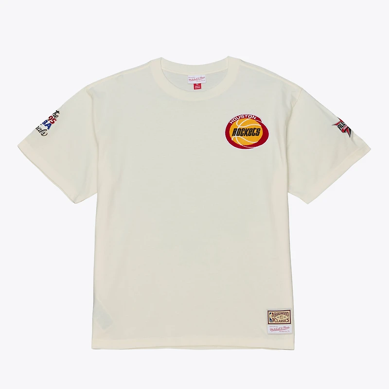 Men's Mitchell & Ness Cream Houston Rockets Hardwood Classics Chainstitch Premium T-Shirt