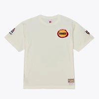 Men's Mitchell & Ness Cream Houston Rockets Hardwood Classics Chainstitch Premium T-Shirt