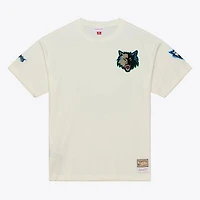 Men's Mitchell & Ness Cream Minnesota Timberwolves Hardwood Classics Chainstitch Premium T-Shirt