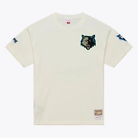 Men's Mitchell & Ness Cream Minnesota Timberwolves Hardwood Classics Chainstitch Premium T-Shirt