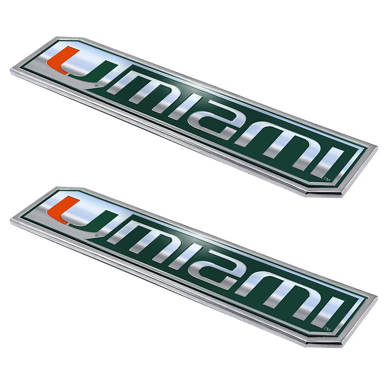 Logo Brands  Miami Hurricanes 2-Pack Embossed Truck Emblem Set