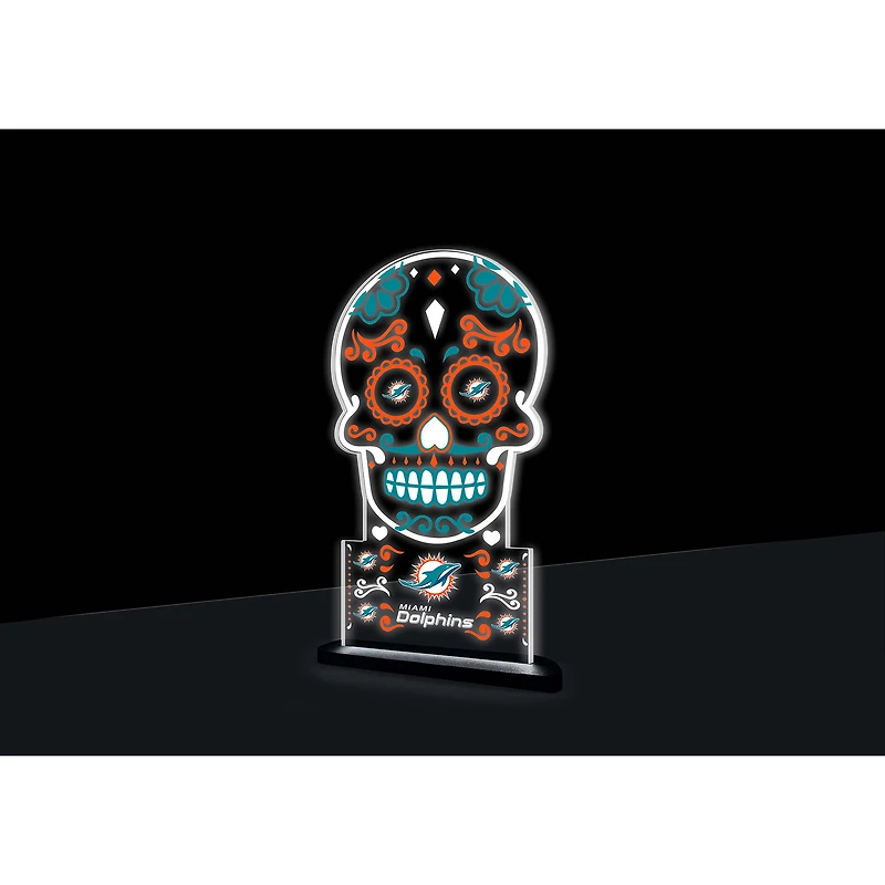 Miami Dolphins 10" LED Tabletop Sugar Skull Halloween Desklite Sign
