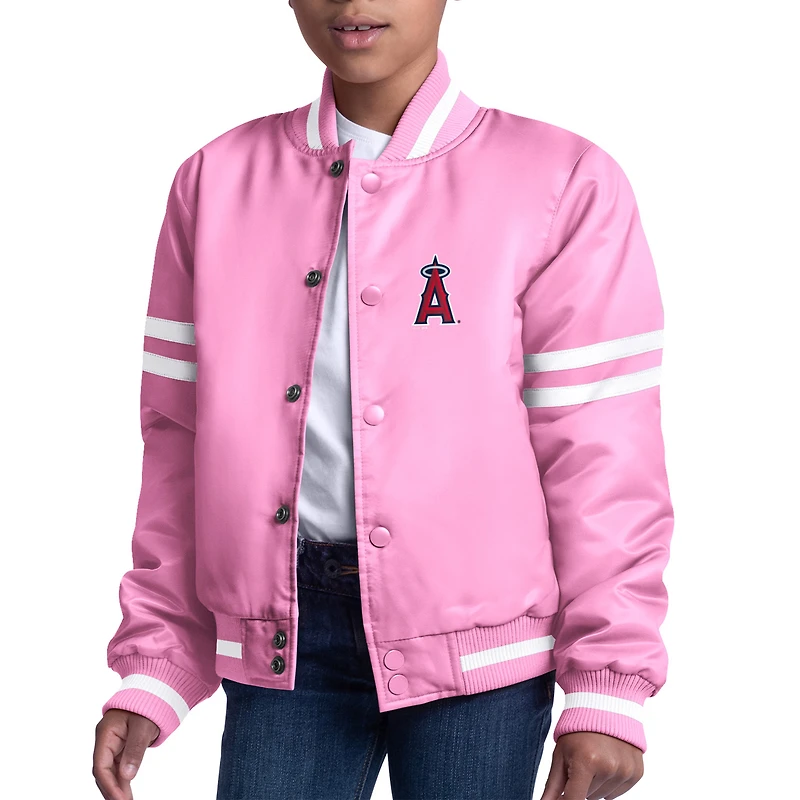 Youth Starter  Pink Los Angeles Angels Team Logo Full-Snap Satin Varsity Jacket