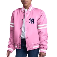 Youth Starter  Pink New York Yankees Team Logo Full-Snap Satin Varsity Jacket