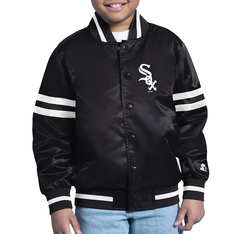Youth Starter  Black Chicago White Sox Team Logo Full-Snap Satin Varsity Jacket