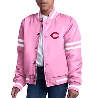 Youth Starter  Pink Cincinnati Reds Team Logo Full-Snap Satin Varsity Jacket