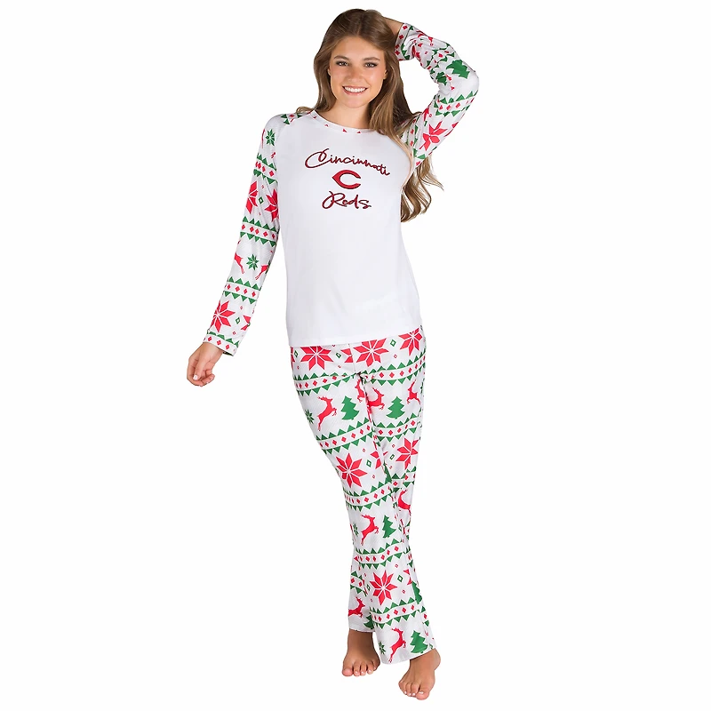 Women's Concepts Sport  White Cincinnati Reds Tidings Knit Long Sleeve Raglan Top & Pants Set