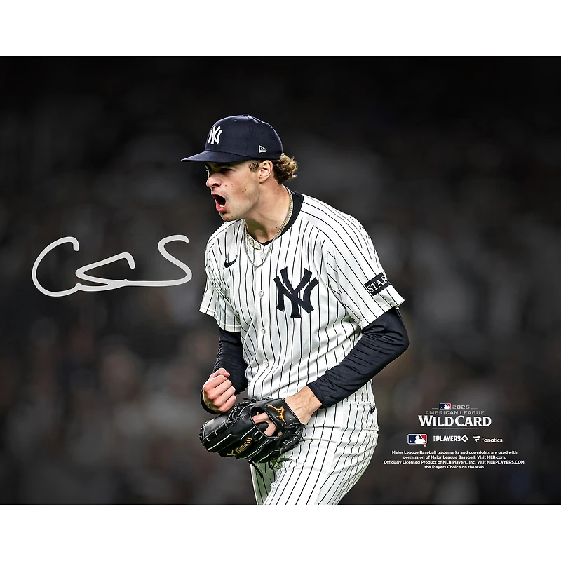 Cam Schlittler New York Yankees Autographed 8" x 10" 2025 MLB American League Wild Card Series Strikeout Celebration Spotlight Photograph