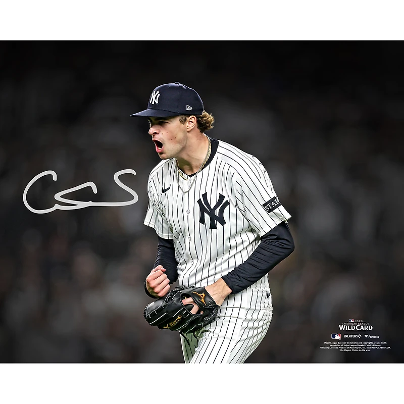 Cam Schlittler New York Yankees Autographed 16" x 20" 2025 MLB American League Wild Card Series Strikeout Celebration Spotlight Photograph
