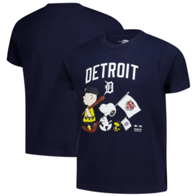 Youth  Navy Detroit Tigers Peanuts Flag T-Shirt