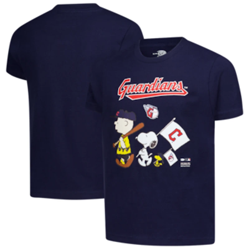Youth Navy Cleveland Guardians Peanuts Flag T-Shirt