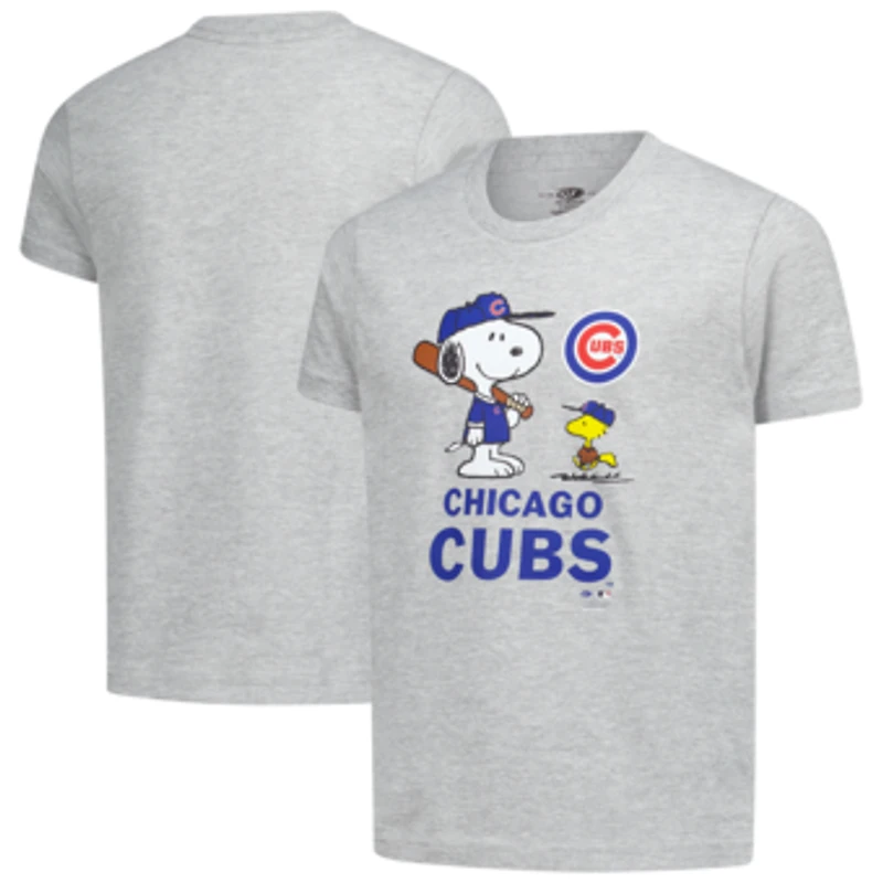 Youth  Heather Gray Chicago Cubs Peanuts Snoopy T-Shirt