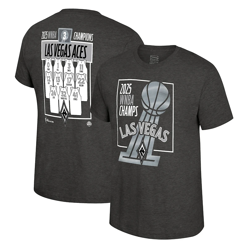 Unisex Stadium Essentials  Heather Charcoal Las Vegas Aces 2025 WNBA Finals Champions Jersey Roster T-Shirt