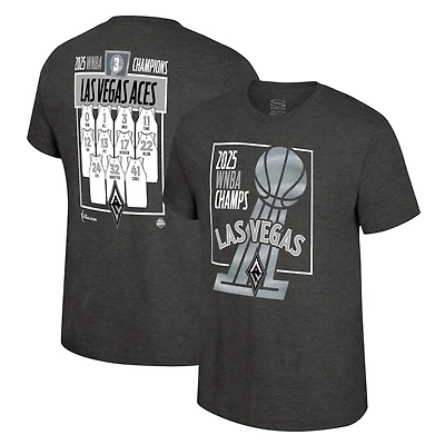 Unisex Stadium Essentials Heather Charcoal Las Vegas Aces 2025 WNBA Finals Champions Jersey Roster T-Shirt