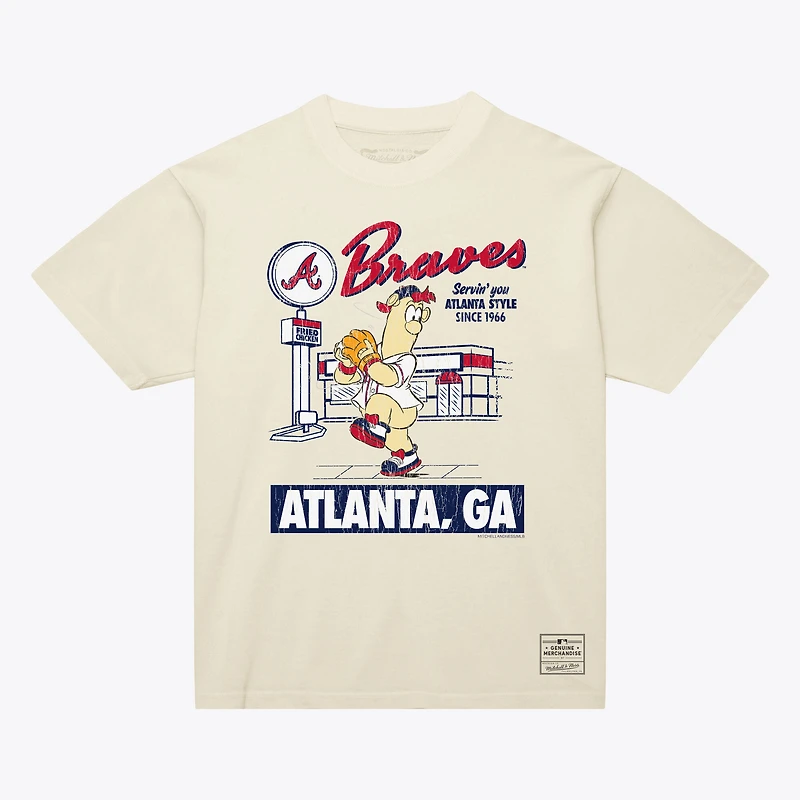 Men's Mitchell & Ness Cream Atlanta Braves Deli T-Shirt