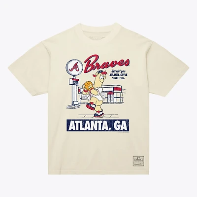 Men's Mitchell & Ness Cream Atlanta Braves Deli T-Shirt