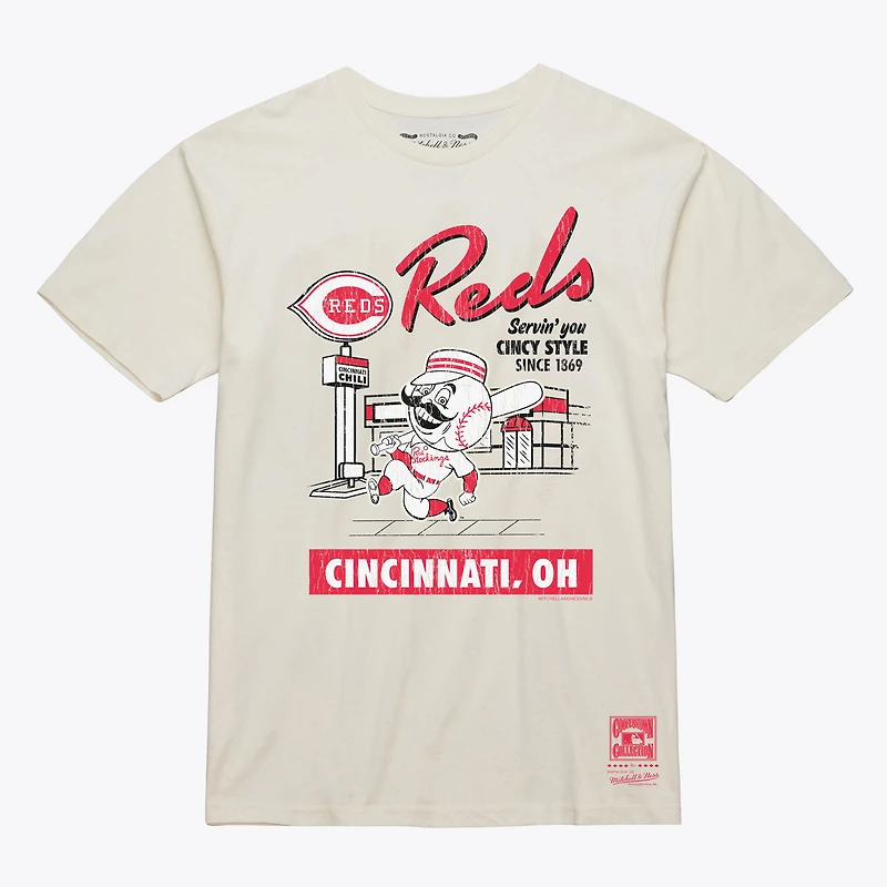 Men's Mitchell & Ness Cream Cincinnati Reds Deli T-Shirt