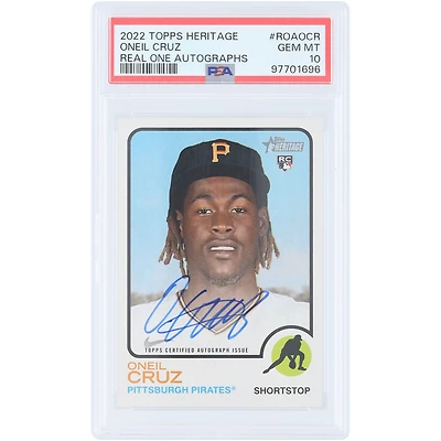 Oneil Cruz Pittsburgh Pirates Autographed 2022 Topps Heritage Real One #ROA-OCR PSA Authenticated 10 Rookie Card