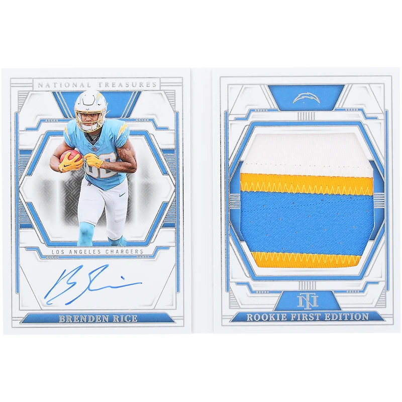 Brenden Rice Los Angeles Chargers Autographed 2023 Panini National Treasures Tri-Color Relic Booklet #RFES-BRE #39/99 Rookie Card