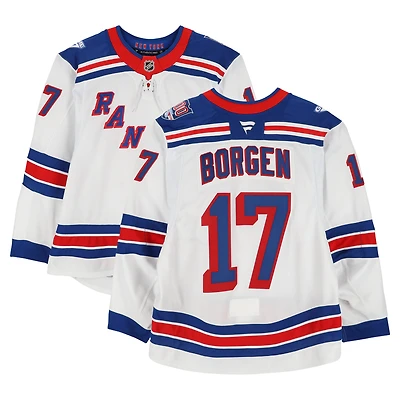 Will Borgen New York Rangers Game-Used #17 White Jersey vs. Buffalo Sabres on October 9, 2024