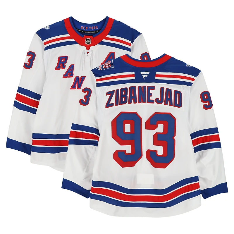Mika Zibanejad New York Rangers Game-Used #93 White Jersey vs. Buffalo Sabres on October 9, 2024
