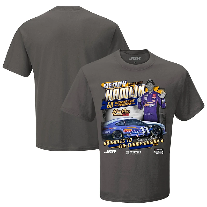 Men's Checkered Flag Sports Charcoal Denny Hamlin 2025 South Point 400 Race Winner T-Shirt