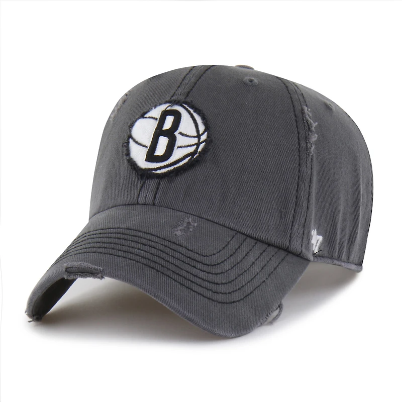 Men's '47  Charcoal Brooklyn Nets Weathered Clean Up Adjustable Hat