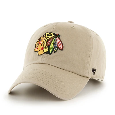 Men's '47  Khaki Chicago Blackhawks Logo Clean Up Adjustable Hat