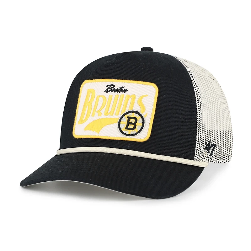 Men's '47  Black Boston Bruins Emmett Heavy Twill Trucker Hitch Rope Adjustable Hat