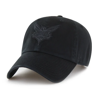Men's '47  Charlotte Hornets Black on Black Clean Up Adjustable Hat