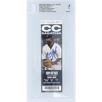 CC Sabathia New York Yankees Autographed Final MLB Season Beckett Fanatics Witnessed Authenticated Ticket from June 18, 2019