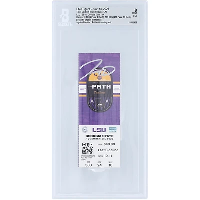 Jayden Daniels LSU Tigers Autographed 509 Total Yards, 8 Total Touchdown Game Beckett Fanatics Witnessed Authenticated Mint 9 Ticket from November 18, 2023