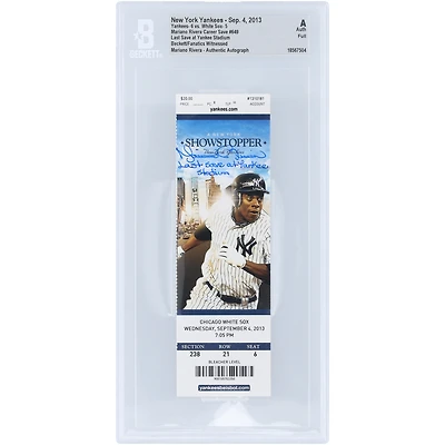 Mariano Rivera New York Yankees Autographed Career Save 649 Beckett Fanatics Witnessed Authenticated Ticket from September 4, 2013 with "Last Save at Yankee Stadium" Inscription