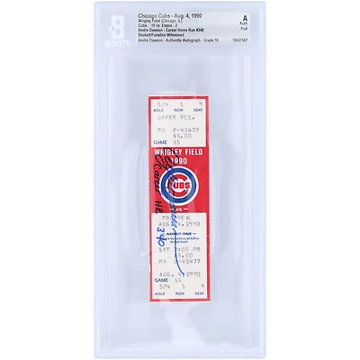 Andre Dawson Chicago Cubs Autographed Career HR 340 Beckett Fanatics Witnessed Authenticated Auto 10 Ticket from August 4, 1990 with "Career HR 340" Inscription