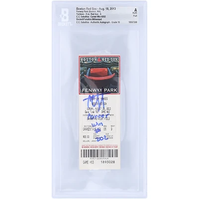 CC Sabathia New York Yankees Autographed Career Win 202 Beckett Fanatics Witnessed Authenticated Auto 10 Ticket from August 18, 2013 with "Career Win #202" Inscription