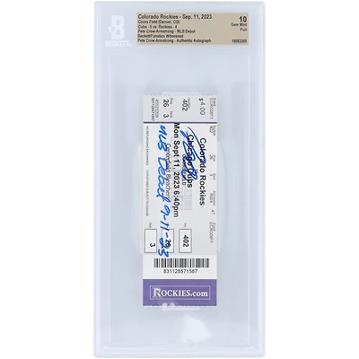 Pete Crow-Armstrong Chicago Cubs Autographed MLB Debut Beckett Fanatics Witnessed Authenticated Gem Mint 10 Ticket from September 11