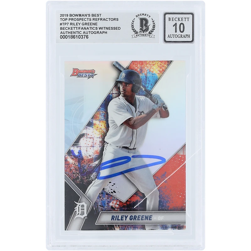 Riley Greene Detroit Tigers Autographed 2019 Topps Bowman's Best Top Prospects Refractors #TP-7 Beckett Fanatics Witnessed Authenticated 10 Card