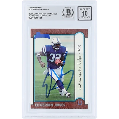Edgerrin James Indianapolis Colts Autographed 1999 Bowman #161 Beckett Fanatics Witnessed Authenticated 10 Rookie Card