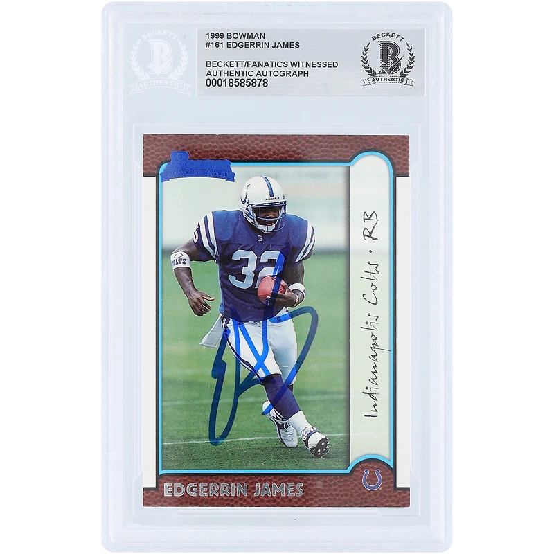 Edgerrin James Indianapolis Colts Autographed 1999 Bowman #161 Beckett Fanatics Witnessed Authenticated Rookie Card