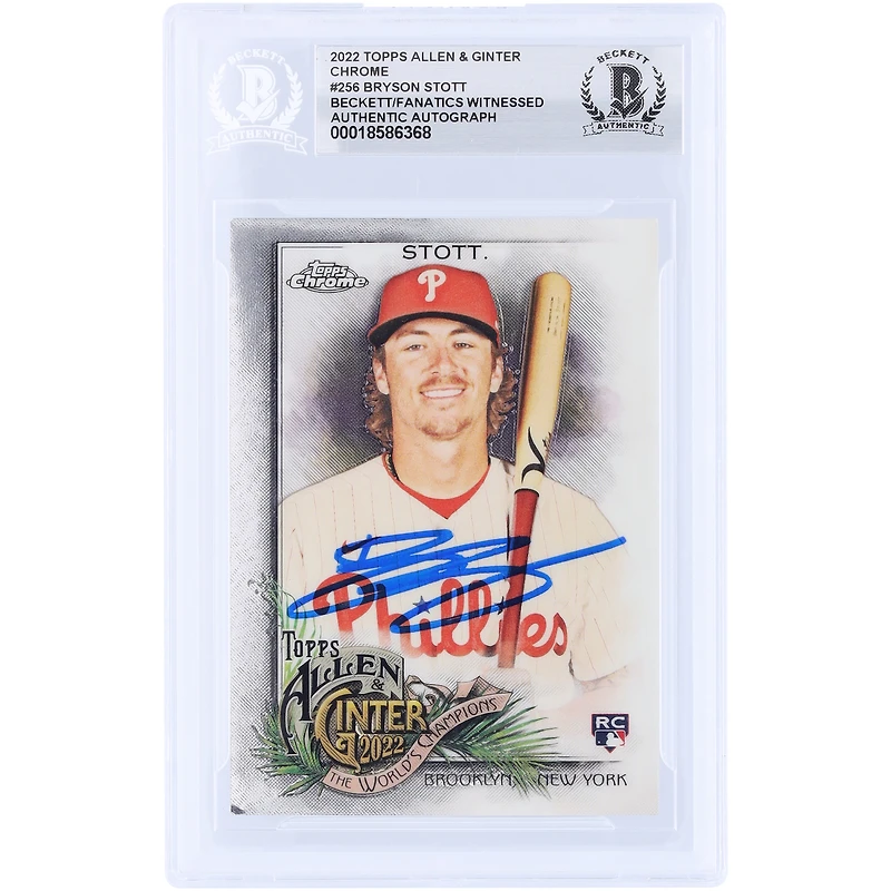 Bryson Stott Philadelphia Phillies Autographed 2022 Topps Chrome Allen & Ginter The World's Champions #256 Beckett Fanatics Witnessed Authenticated Rookie Card