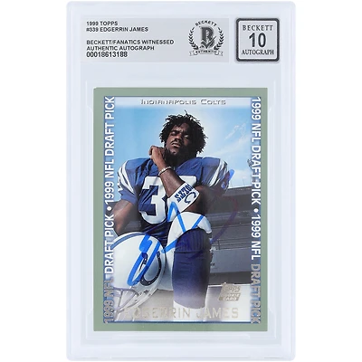 Edgerrin James Indianapolis Colts Autographed 1999 Topps #339 Beckett Fanatics Witnessed Authenticated 10 Rookie Card