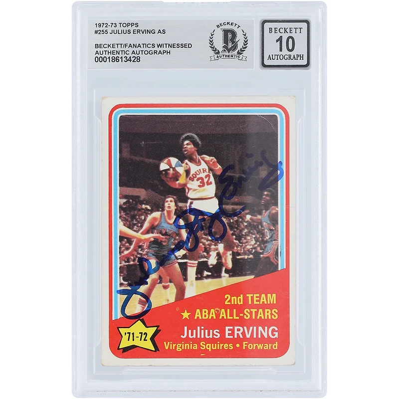Julius Erving Virginia Squires Autographed 1972-73 Topps #255 Beckett Fanatics Witnessed Authenticated 10 Rookie Card
