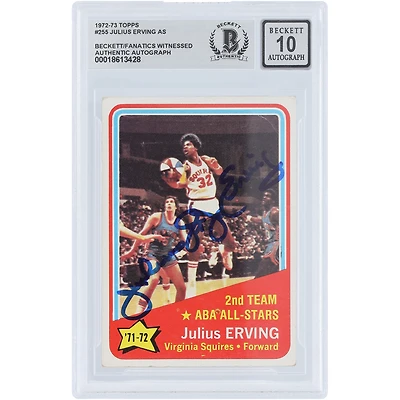 Julius Erving Virginia Squires Autographed 1972-73 Topps #255 Beckett Fanatics Witnessed Authenticated 10 Rookie Card