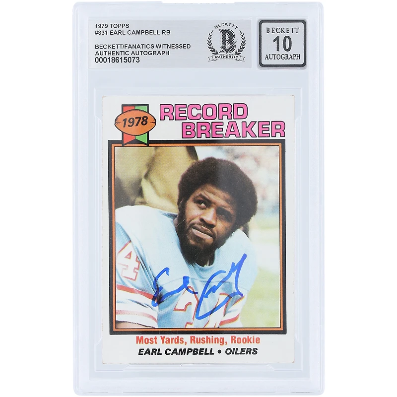 Earl Campbell Houston Oilers Autographed 1979 Topps Record Breaker #331 Beckett Fanatics Witnessed Authenticated 10 Card
