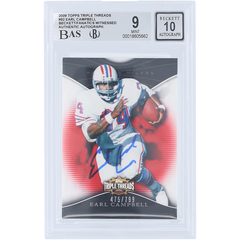 Earl Campbell Houston Oilers Autographed 2009 Topps Triple Threads #92 #/799 Beckett Fanatics Witnessed Authenticated 9/10 Card