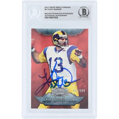 Kurt Warner St. Louis Rams Autographed 2012 Topps Triple Threads #47 #/989 Beckett Fanatics Witnessed Authenticated Card