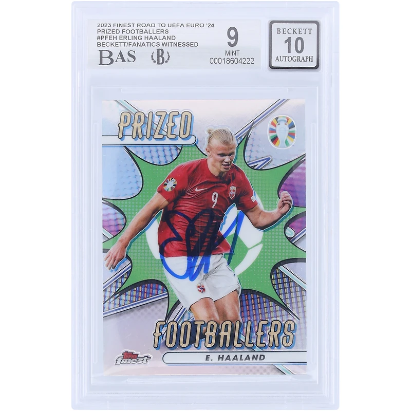 Erling Haaland Manchester City Autographed 2023 Topps Finest Road To UEFA Euro Prized Footballers #PF-EH Beckett Fanatics Witnessed Authenticated 9/10 Card