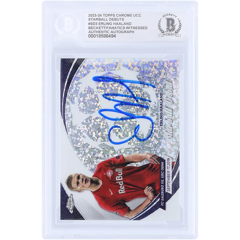 Erling Haaland Manchester City Autographed 2023-24 Topps Chrome UEFA Starball Debuts #SD-3 Beckett Fanatics Witnessed Authenticated Card