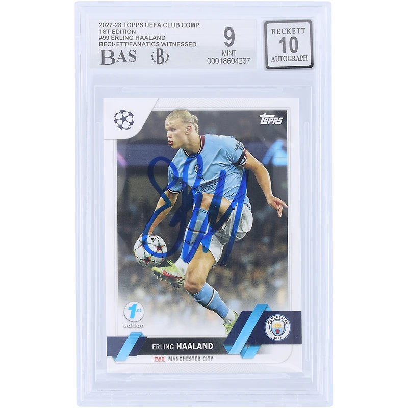Erling Haaland Manchester City Autographed 2022-23 Topps UEFA 1st Edition #99 Beckett Fanatics Witnessed Authenticated 9/10 Card