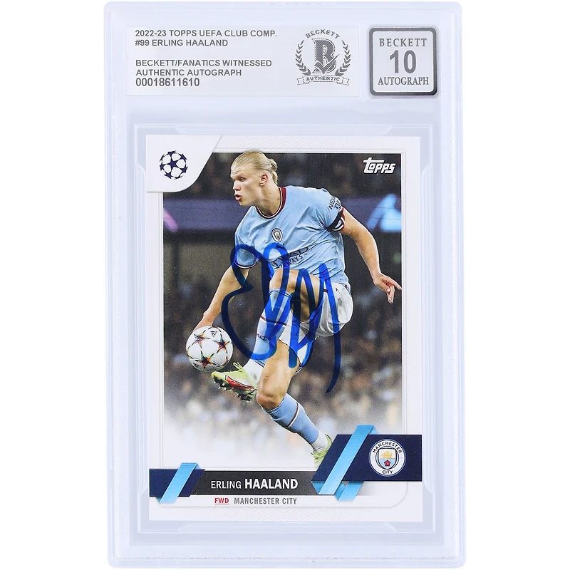 Erling Haaland Manchester City Autographed 2022-23 Topps UEFA #99 Beckett Fanatics Witnessed Authenticated 10 Card